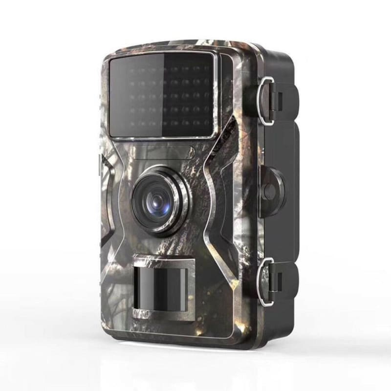 Trail camera with a camouflage pattern exterior.