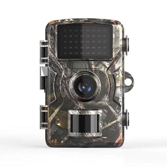 Trail camera with camouflage pattern and infrared LED array.