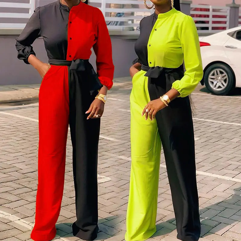 New Two Tone Color Casual Jumpsuit Trousers Womens Business