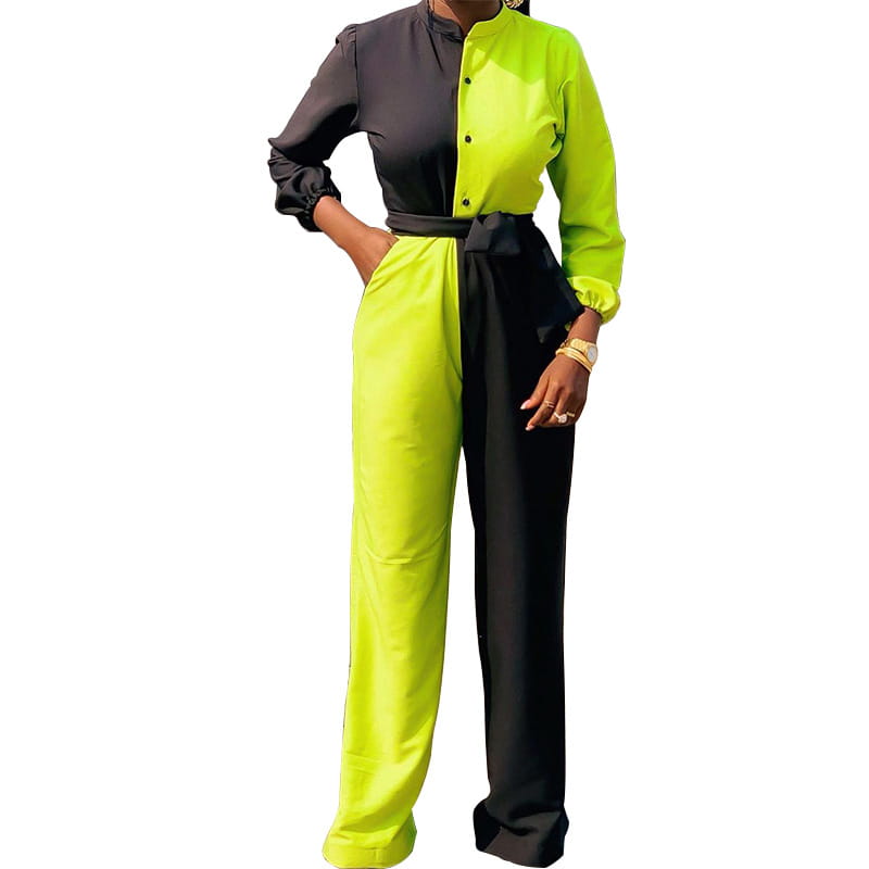 New Two Tone Color Casual Jumpsuit Trousers Womens Business