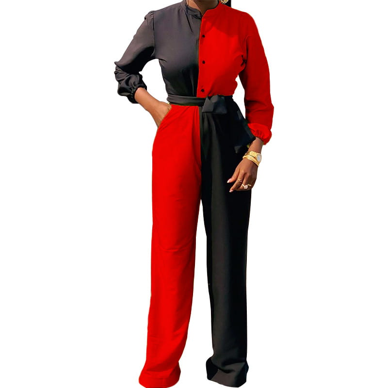 New Two Tone Color Casual Jumpsuit Trousers Womens Business