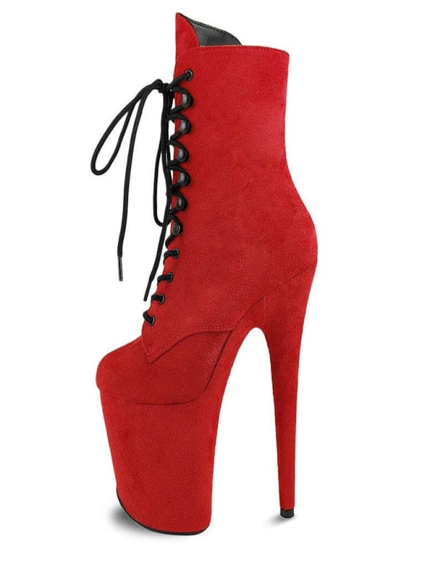 20cm Heel Lace Up Pole Dance Shoes Waterproof Platform Red