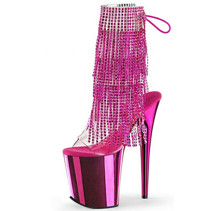 20cm Heel Peep Toe with Fringe and Rhinestones Pink / 5