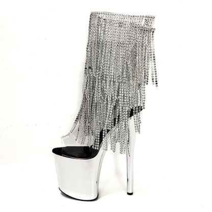 20cm Heel Peep Toe with Fringe and Rhinestones Silver / 5