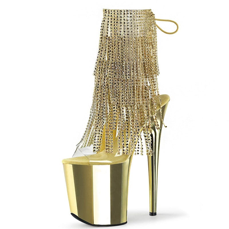 20cm Heel, Peep Toe, Fringed, Dance, Pole, Drag Shoes - Pleasures and Sins   Pleasures and Sins