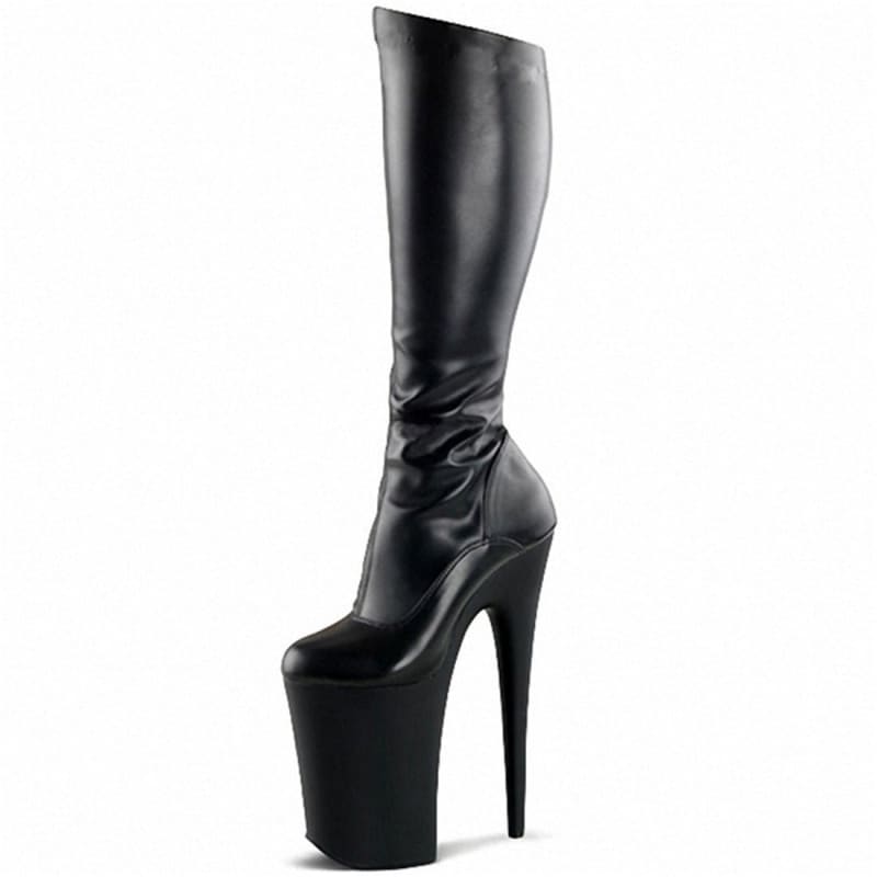 20cm Stiletto High Heel Drag Queen Boots Black Patent Leather High Heel Boots - Pleasures and Sins