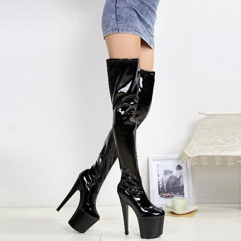 Drag Queen, Thigh Length Platform Boots With 8 Inch Stiletto Heel - Pleasures and Sins   Pleasures and Sins