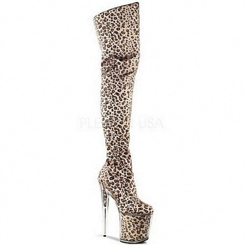 Unisex Leopard Print, Thigh Length, High Platform Heel Boots - Pleasures and Sins   Pleasures and Sins