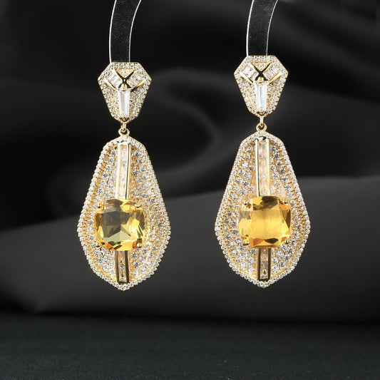 High-end heavy square diamond fan-shaped luxury inlaid zircon earrings - Pleasures and Sins   Pleasures and Sins