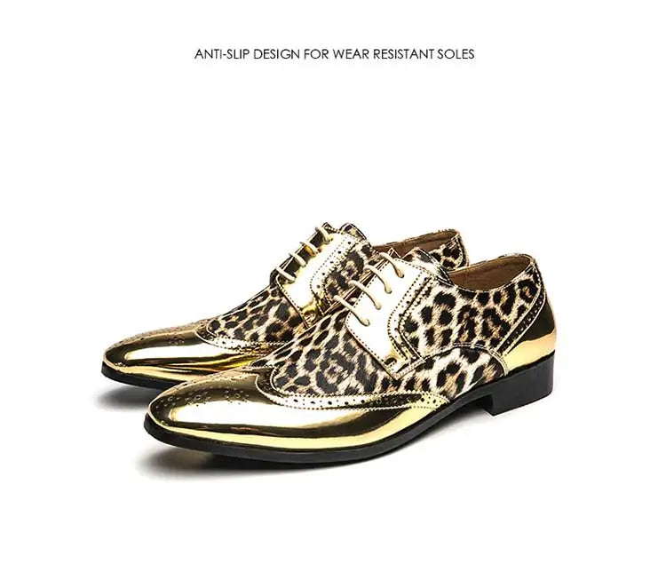 Mens Gold or Silver Patent Leopard Print Shoes