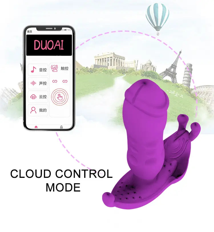 Plug anal violet en silicone télécommandé avec de fortes vibrations et un contrôle par application smartphone.