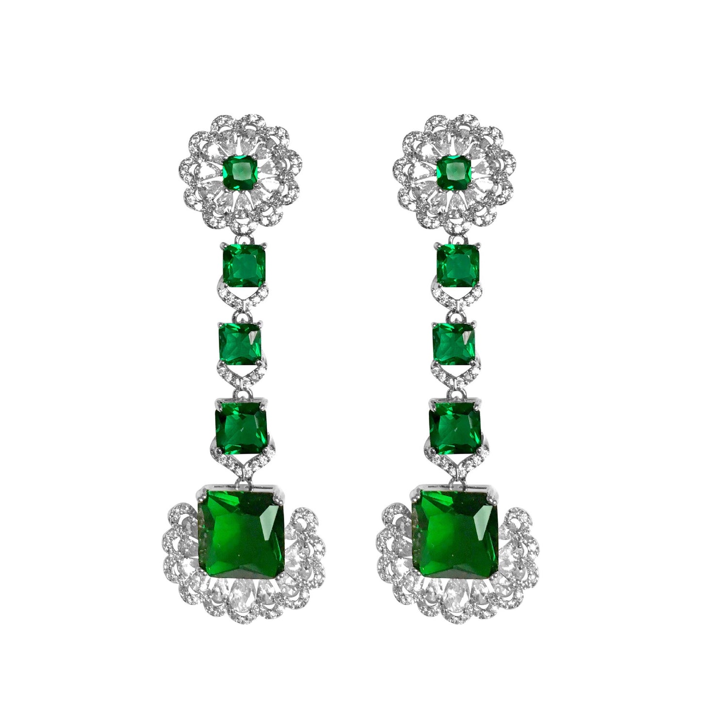 Luxurious Green Square Earrings Top Quality Cubic Zirconia Fashion Gift