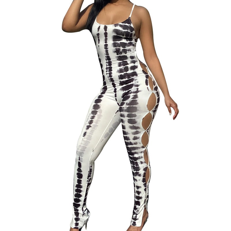 New Style Casual Womens Printed Cut Out Sling Jumpsuit