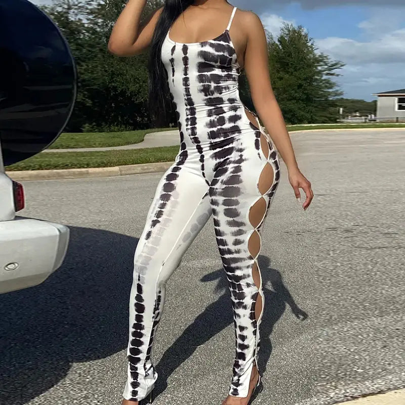 New Style Casual Womens Printed Cut Out Sling Jumpsuit