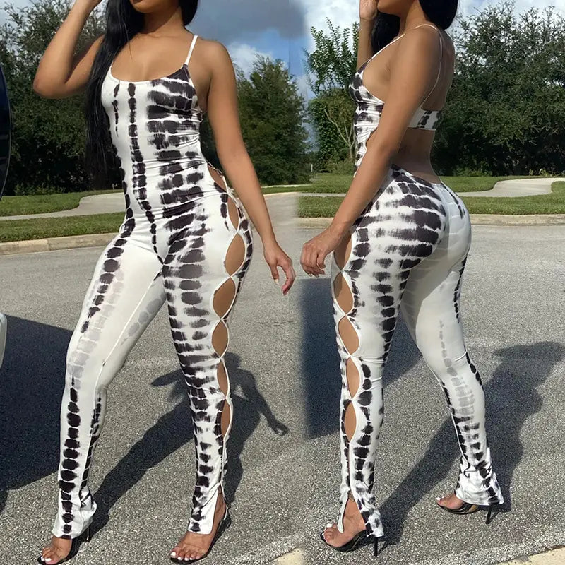 New Style Casual Womens Printed Cut Out Sling Jumpsuit