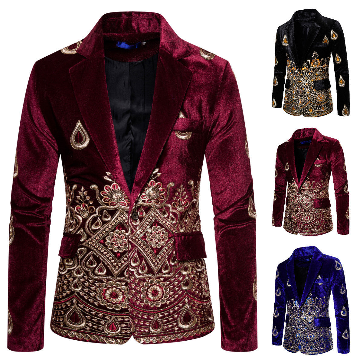 Ethnic Print Single-breasted Rhinestone Smart Jacket For Men