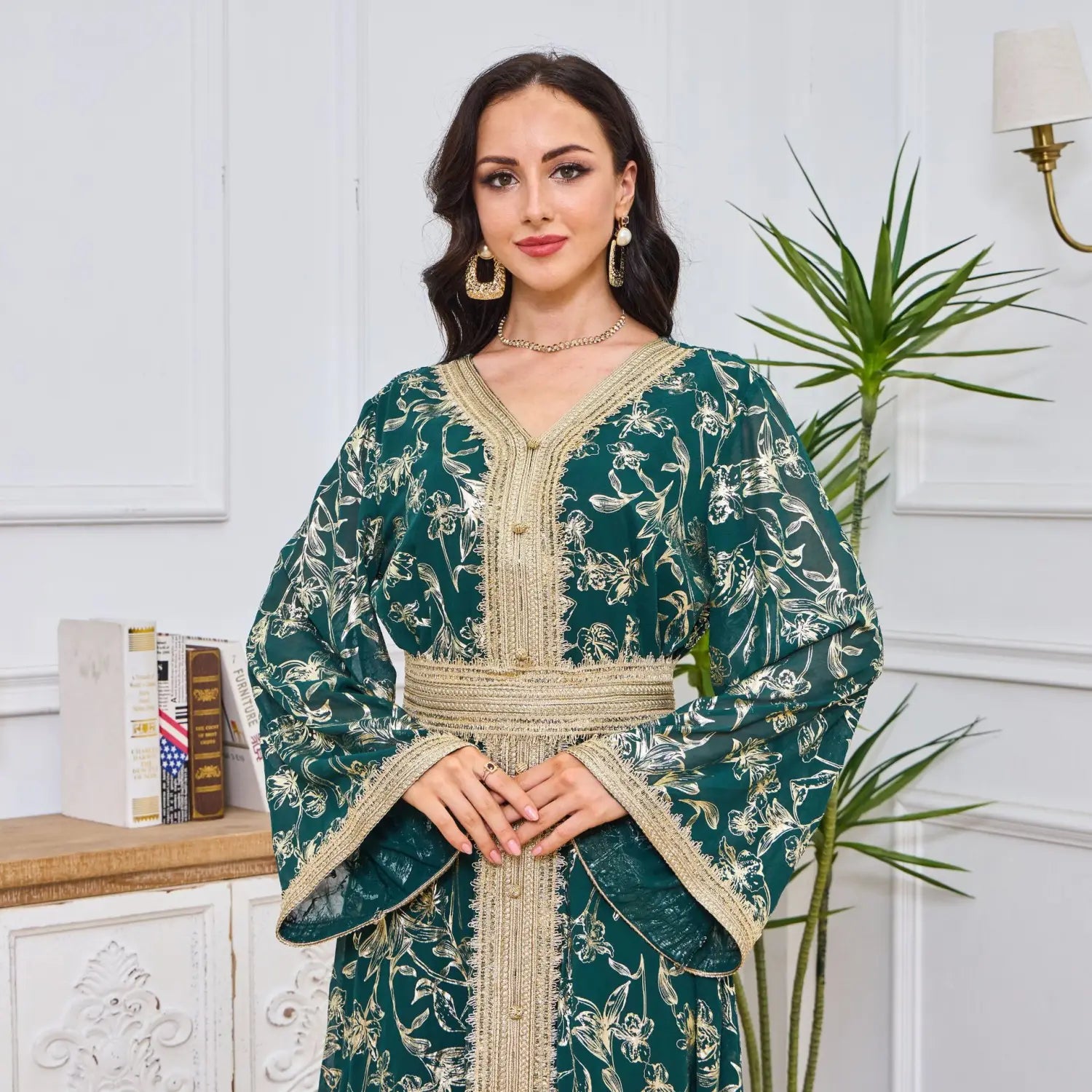 Abendkleid Muslim Blume Goldprägung Mode Robe