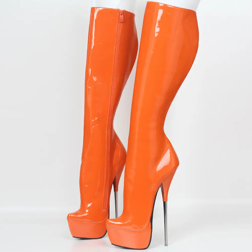 Gorgous Orange, Thick Pointed Platform, Metal Stiletto Heel