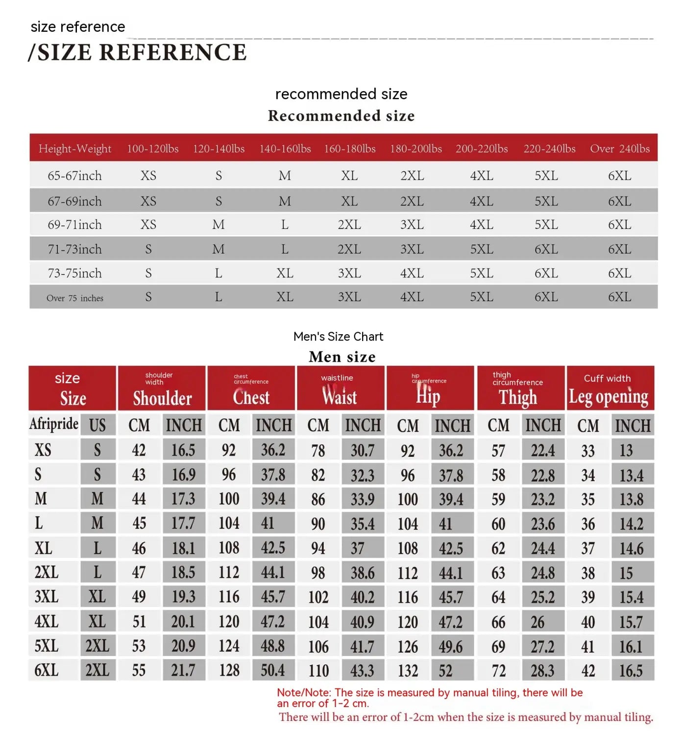 Size reference chart for Traditional African Men’s Tuxedo Three-Piece Suit Set.