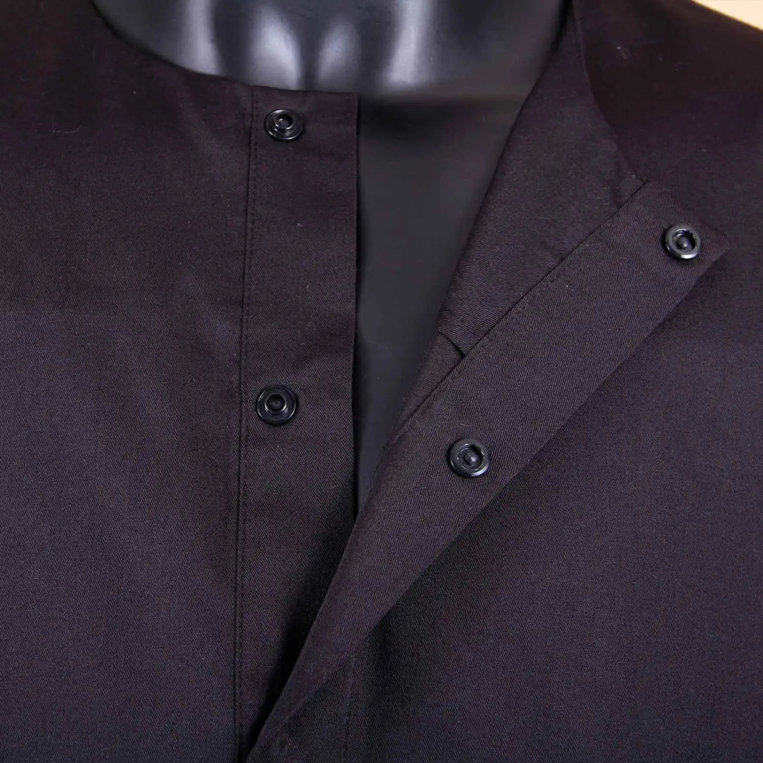 Black button-up dress shirt in Traditional African Men’s Tuxedo Three-piece Suit Set.