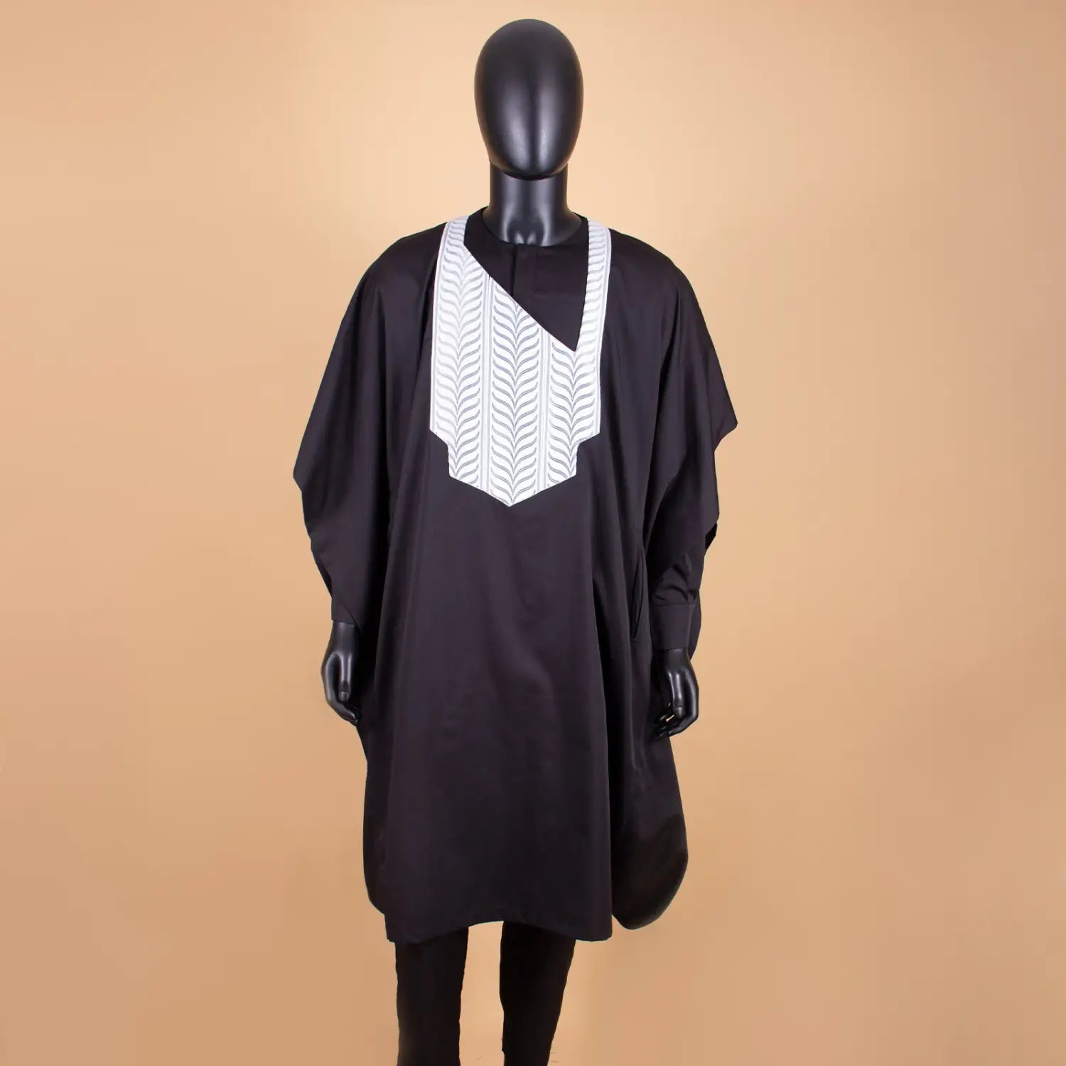 Black Kaftan dress with white chevron, perfect for Traditional African Men’s Tuxedo.