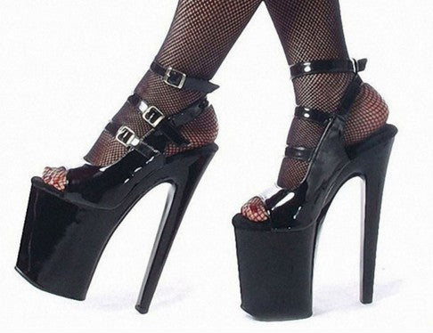 20cm Black Patent Extreme High Heel Shoes In Plus Sizes