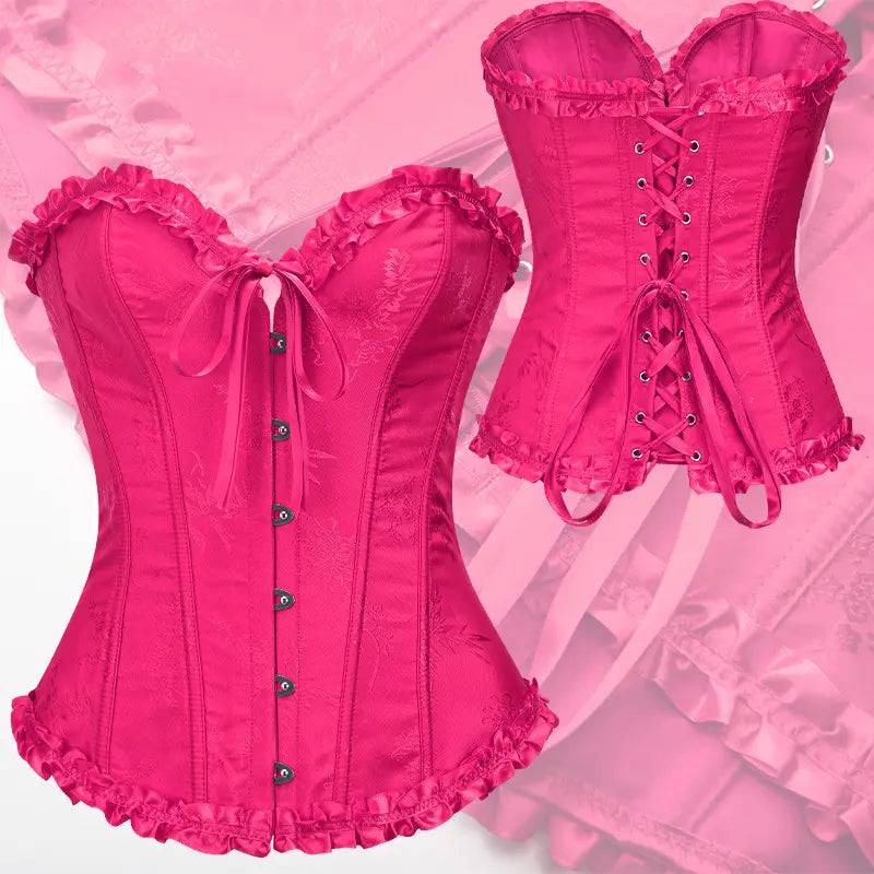 Beautiful Push Up Lace Corset With Ribbon Tie And Frills