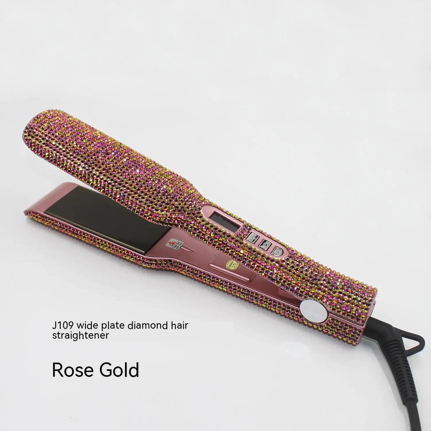 Rose gold Glamshine Titanium Hair Straightener with rhinestone wide plates.