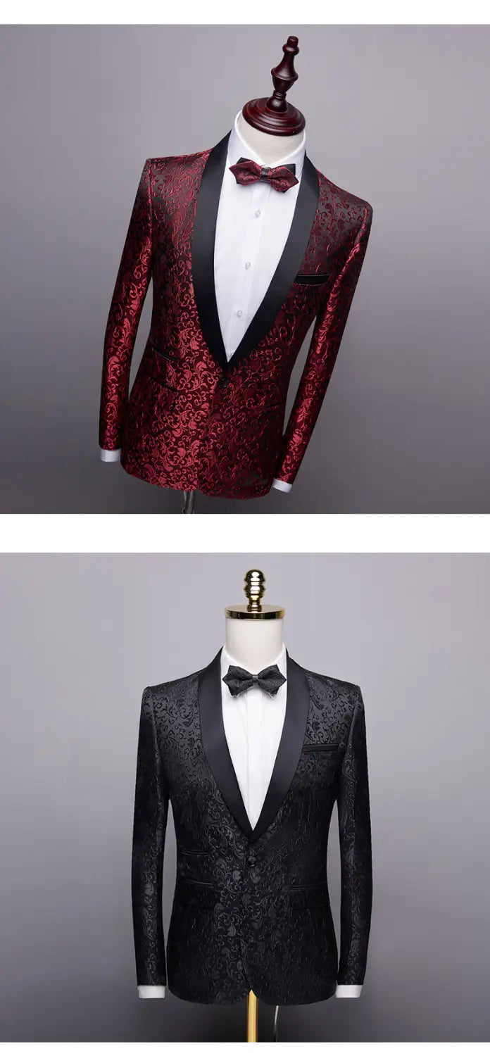 Men’s Paisley Floral Slim Fit Tuxedo Jacket and Pants Set