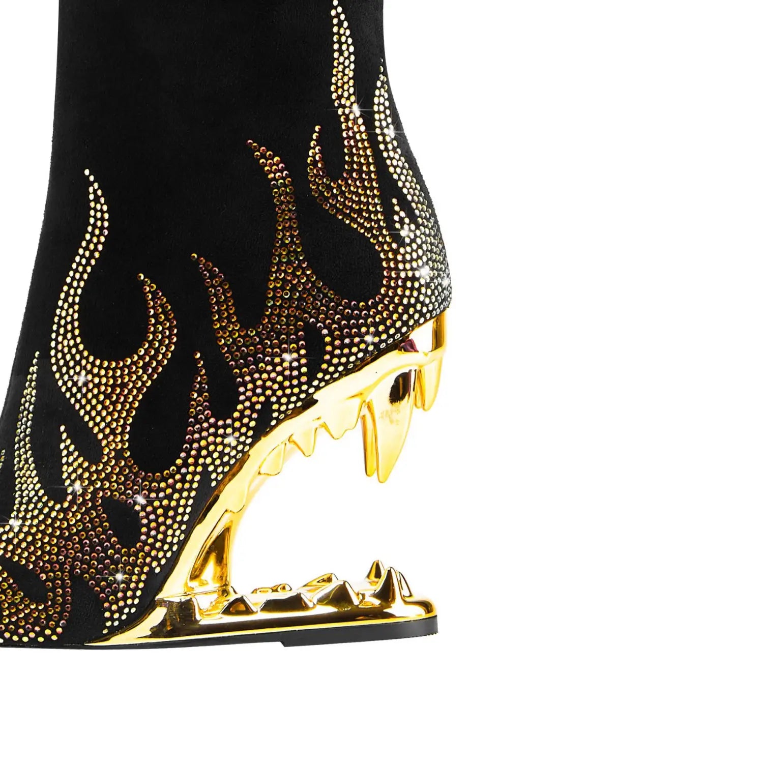 Unique Tiger Mouth Design Heel With Rhinestone Flame