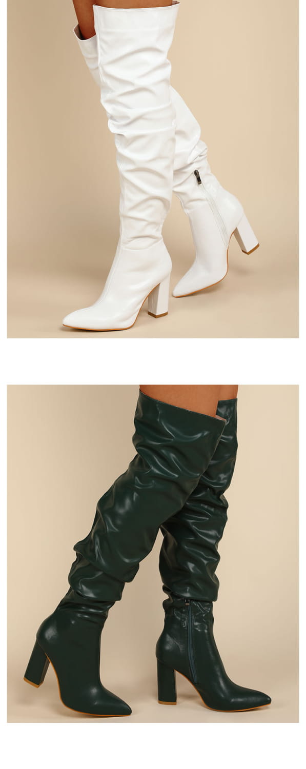 Chunky Heel Over The Knee Ruffle Design Zip Up Boot