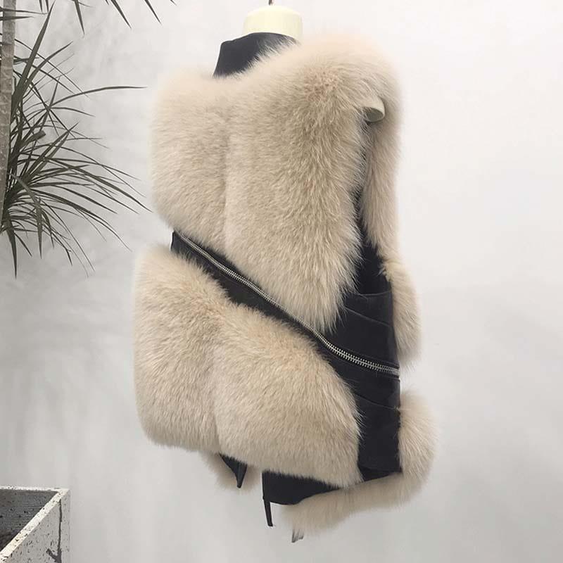 Women’s Faux Leather and Fur Collar zip Tassel Gilet Vest