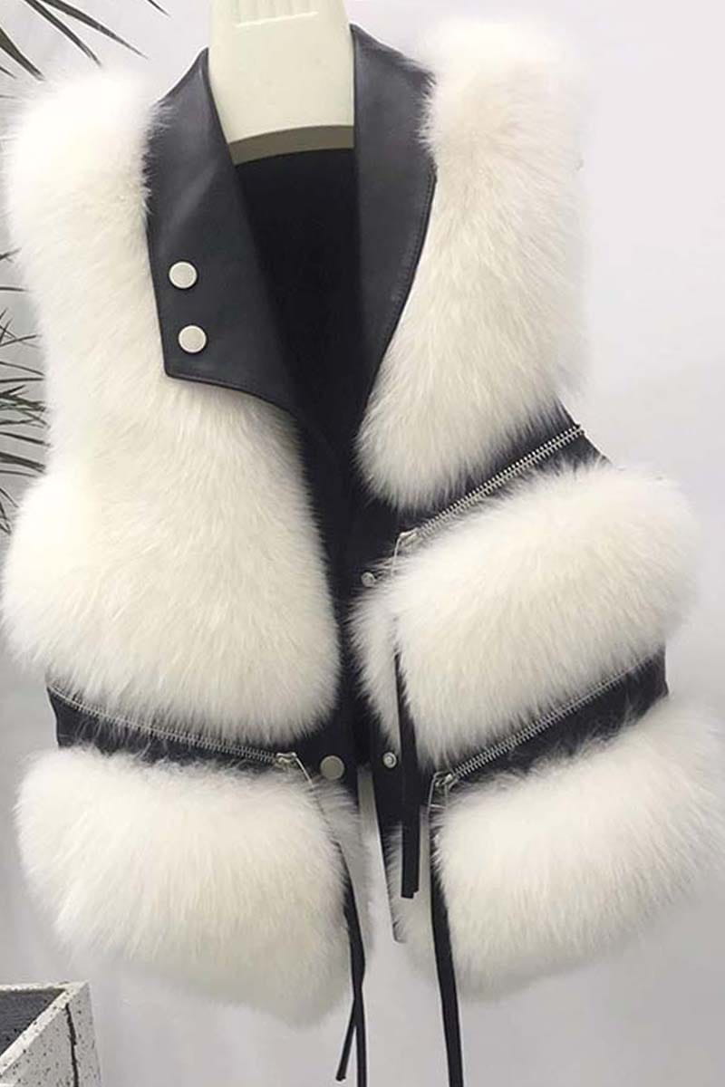 Women’s Faux Leather and Fur Collar zip Tassel Gilet Vest