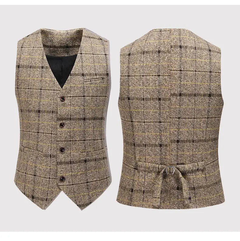 Costume trois pièces à carreaux de style anglais pour hommes