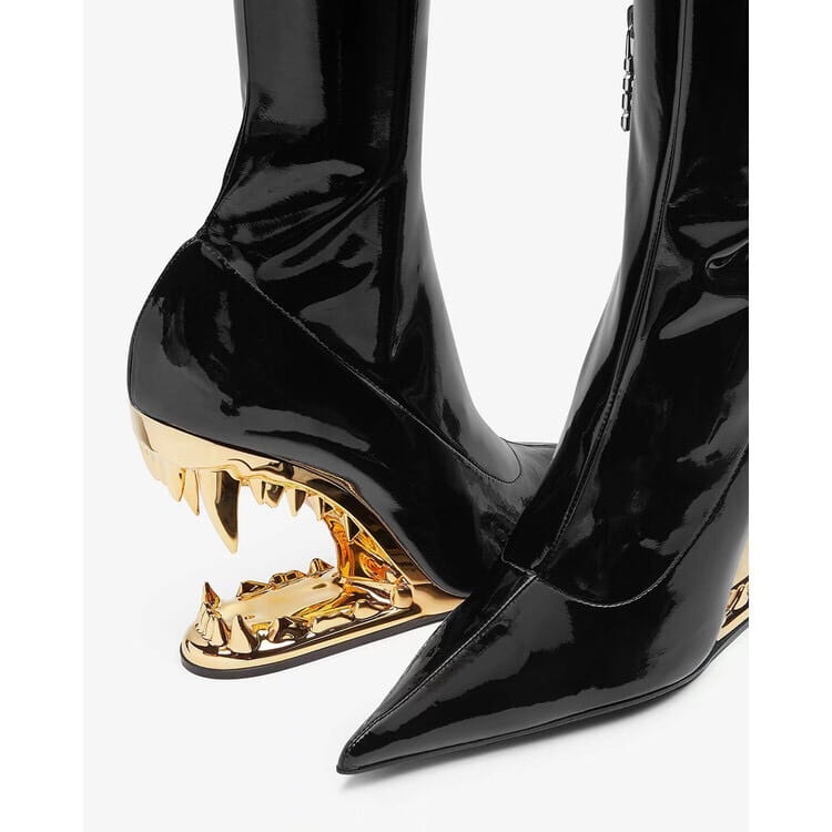 Tiger Teeth Shark Mouth Shape Heels Fitted Luxury Thigh