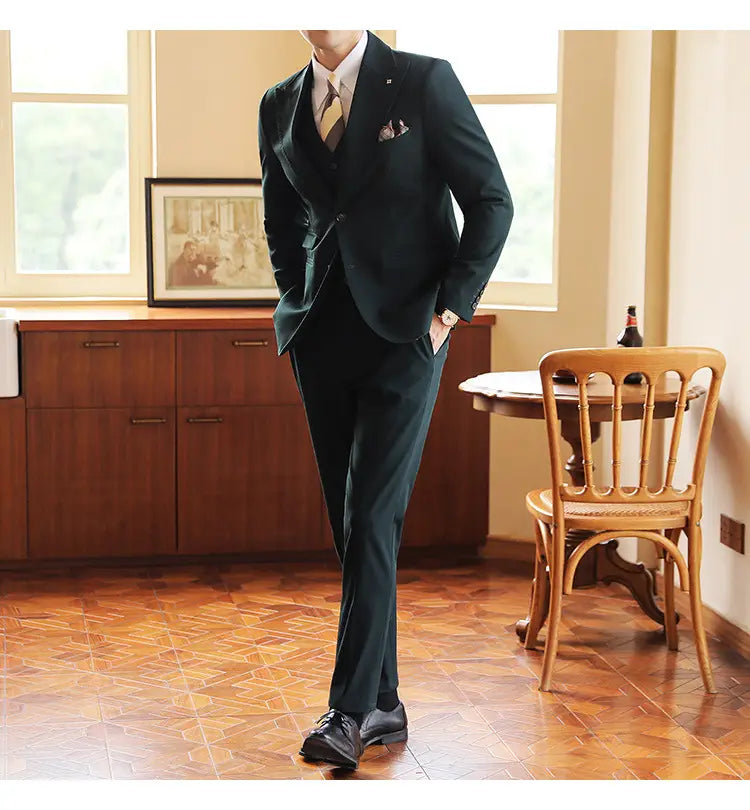 High-end Wedding Bridegroom Linen Suit Three-piece Suit Men