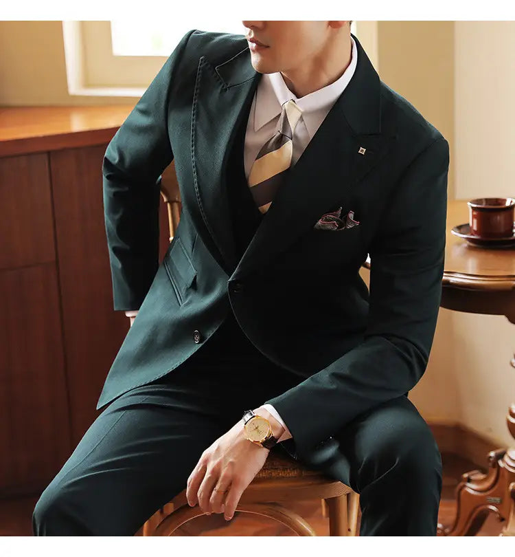 High-end Wedding Bridegroom Linen Suit Three-piece Suit Men