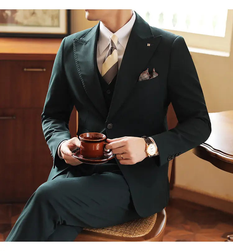 High-end Wedding Bridegroom Linen Suit Three-piece Suit Men