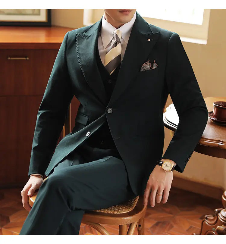 High-end Wedding Bridegroom Linen Suit Three-piece Suit Men