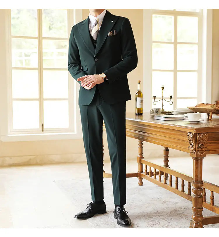 High-end Wedding Bridegroom Linen Suit Three-piece Suit Men