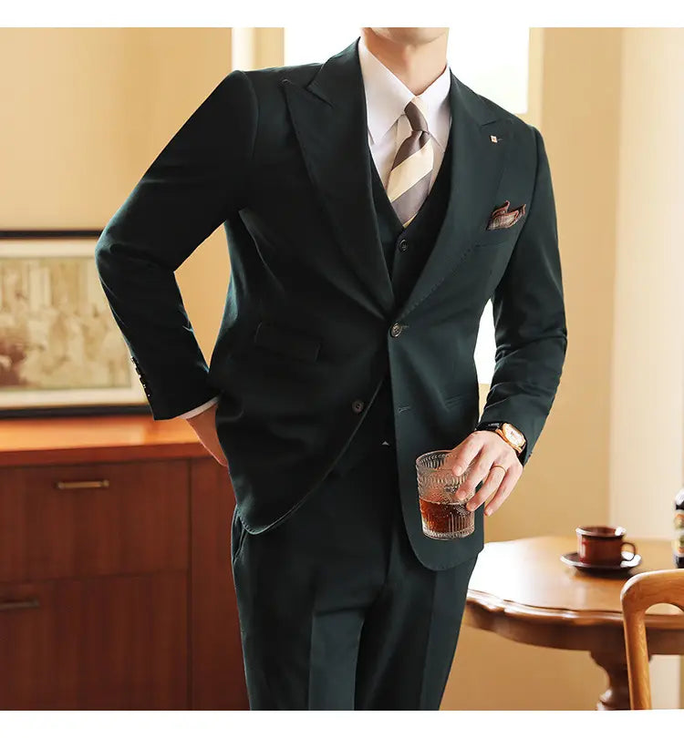 High-end Wedding Bridegroom Linen Suit Three-piece Suit Men