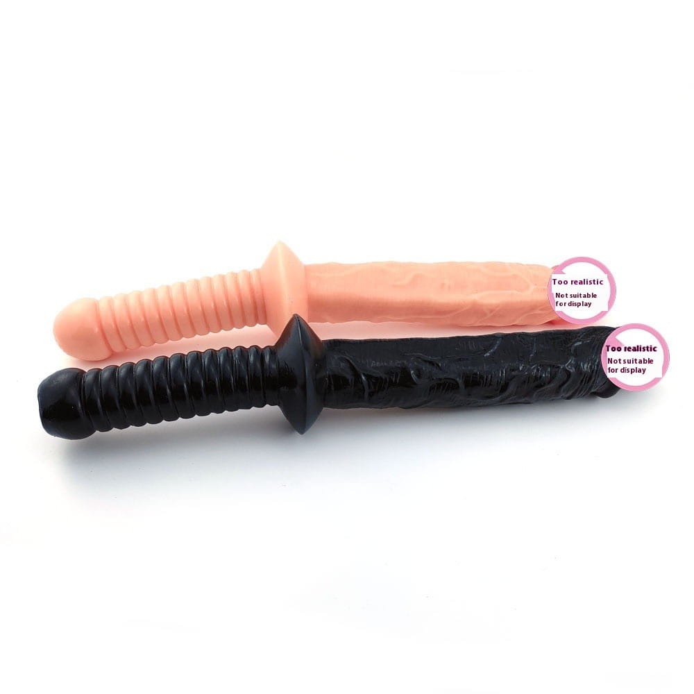 Two textured rubber batons in peach and black for the Huge Dildo Sword fun.