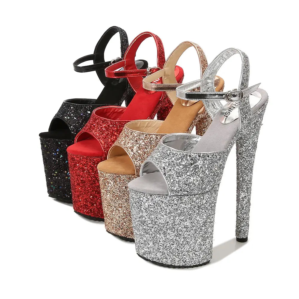 Ladies High Platform Heel Open Toe Glittered Sandals