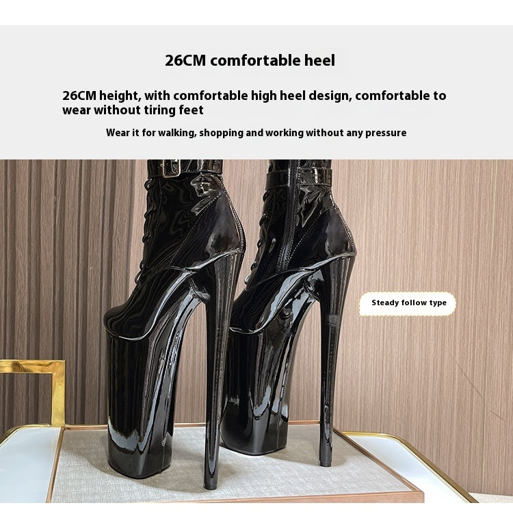 Ultra High Heel Over The Knee Multi Buckle High Platform Patent Boots