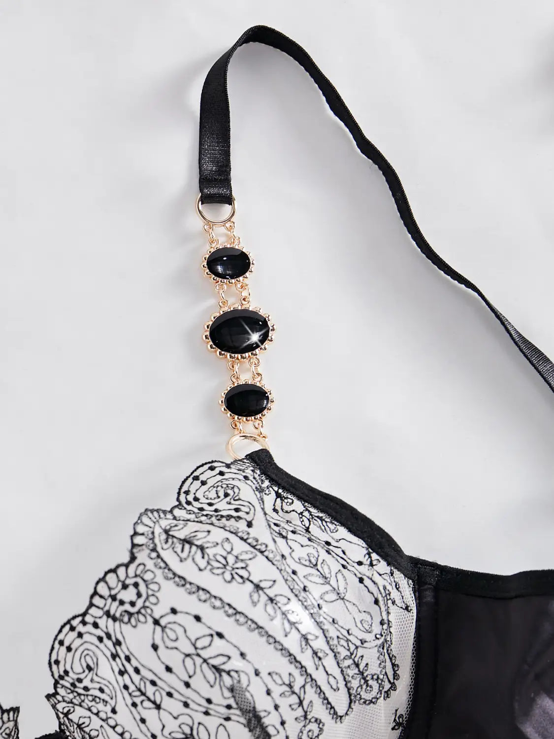 Gem Detail and Metal Chain See-through Underwear Four-piece