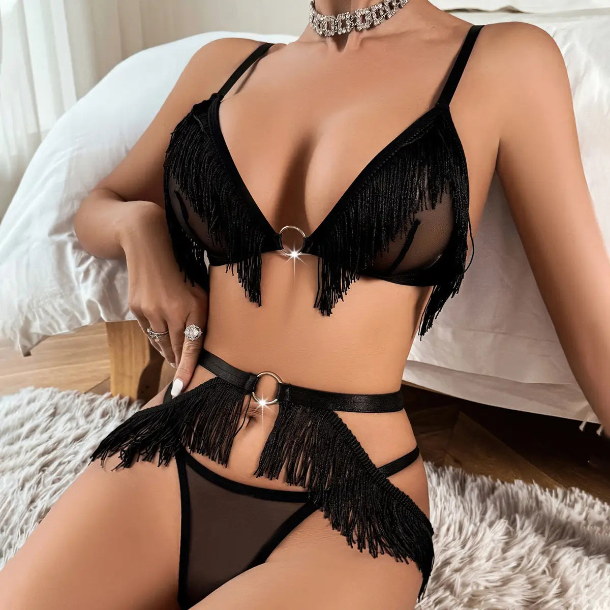 Women’s Three-piece Tassel Detail Underwear Set