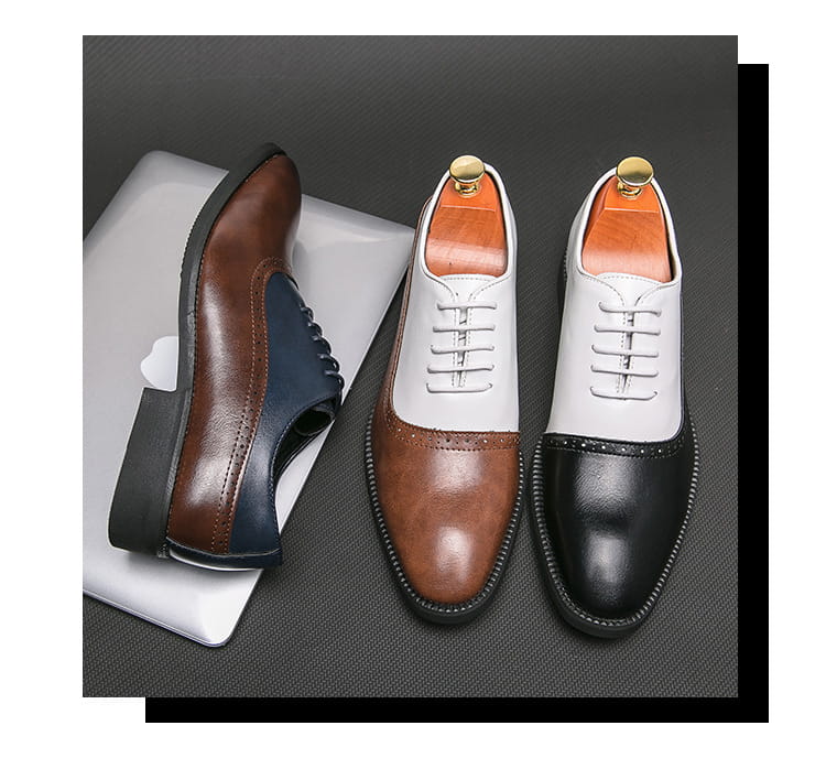 Three pairs of Men’s Business Double Color Block Brogue Style Shoes in leather.