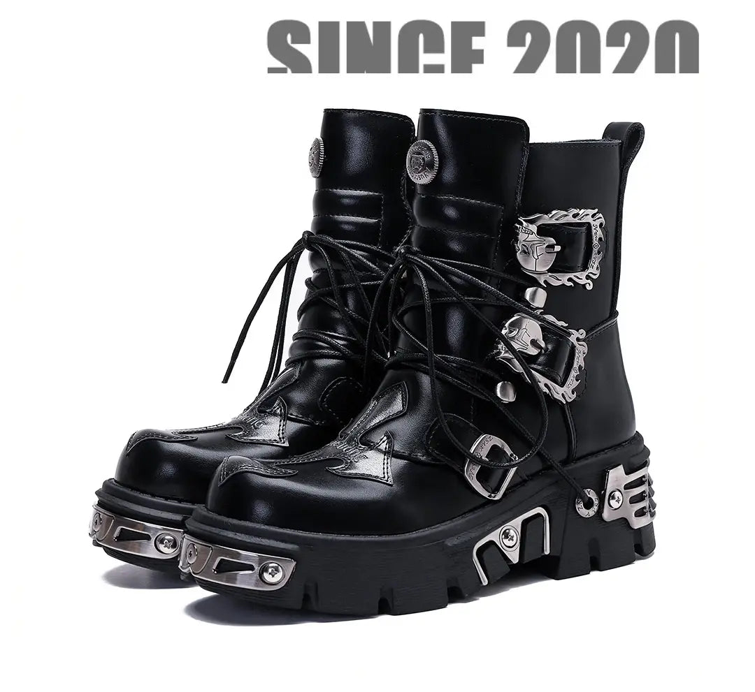 Retro Casual Punk Workwear High Leg Stiefel Metallverzierung