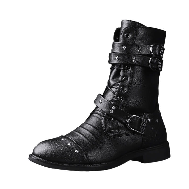 Bottes en cuir PU de longueur moyenne pour motos de cérémonie Hommes