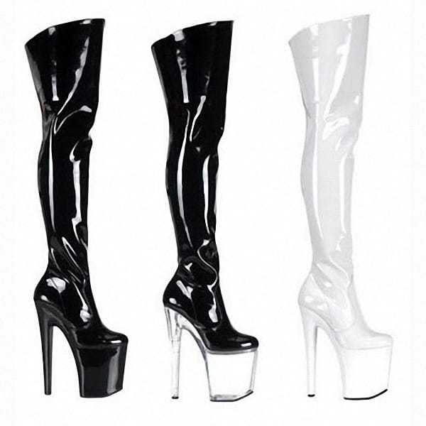 High Heel Patent Leather Stretch Boots